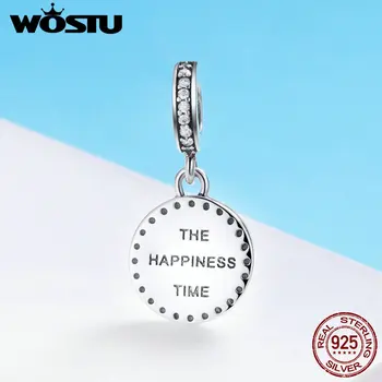 

WOSTU Luxury 925 Sterling Silver Happy Time Clock Dangle Charm fit Beads Bracelet Pendant For Women Fashion DIY Jewelry FIC657