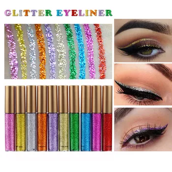 

HANDAIYAN Eyeliner 10 PCS Water-tight Metallic Shiny Smoky Multicolor Eyes Eyeshadow Waterproof Glitter Liquid Eyeliner 19L0528