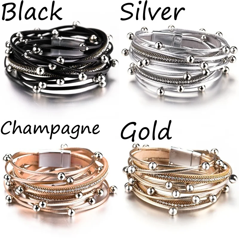 

New Fashion Multilayer Charms Beads Leather Banlges & Bracelets for Women Men Punk Style Unisex Jewelry Party Gift Accessories