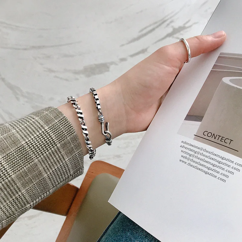 

Silvology 925 Sterling Silver Distortion Veins Bracelet Vintage Simple Wild Texture Bracelets For Women Friendship Jewelry Gift