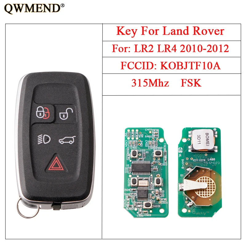 

QWMEND 5Buttons Smart Remote key Fob For Land Rove KOBJTF10A 315/433Mhz Car Key For Land Rover LR2 LR4 2010-2012