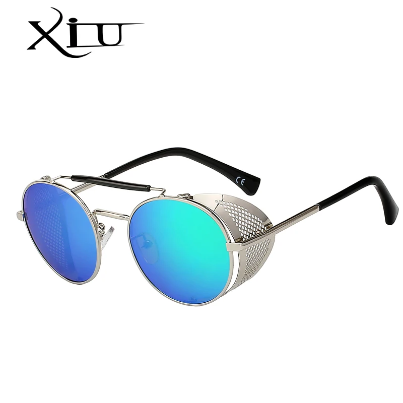 XIU стимпанк Металлические Мужские Солнцезащитные очки Ретро винтажные мужские женские брендовые дизайнерские солнцезащитные очки модные Шикарные очки UV400