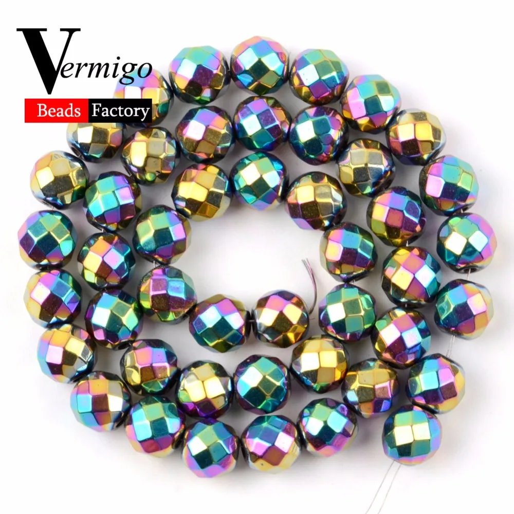 

Natural Stone Beads Faceted Plated Multicolor Hematite Loose Ball Beads For Needlework Jewelry Making Diy Bracelet Accessories