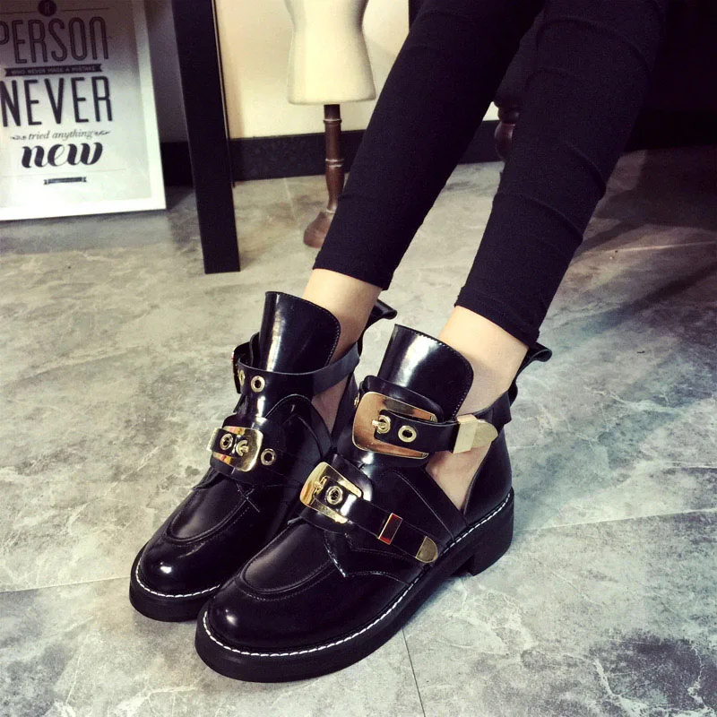 

Masorini Gold Silver Buckle Ankle Boots for Women Fashion Low Heel Shoes Women Motorcycle Boots Spring Autumn Boots Women W-255