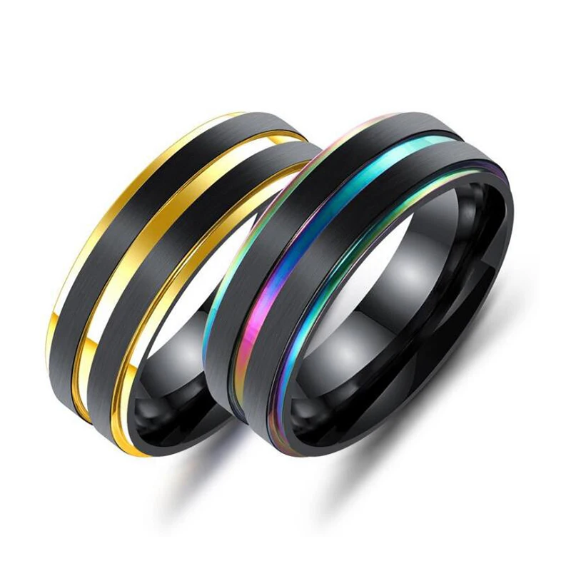 

2018 New Arrival Black Stainless Steel Men Finger Rings Multicolor/Gold Color Male Titanium Ring Hot Groove Ring