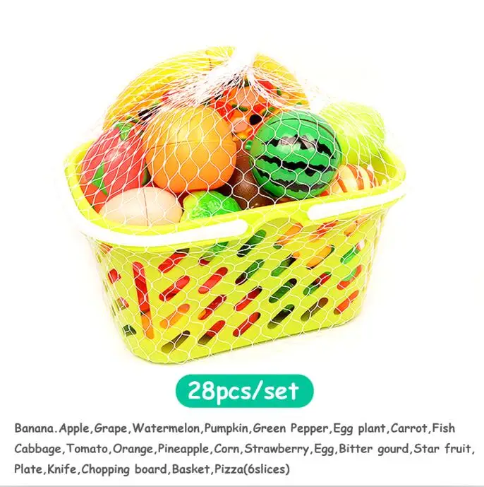 Миниатюрные кухонные игрушки набор с корзиной ролевые игры фрукты и овощи режущие игрушки развивающие игрушки для детей девочек - Цвет: 28pcs set