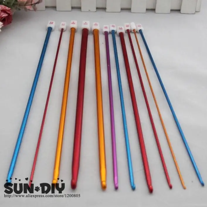 

Free Shipping 27cm Colorful aluminous Afghan crochet hook 11pcs size 2.0-8.0mm for DIY knitting hand crafts