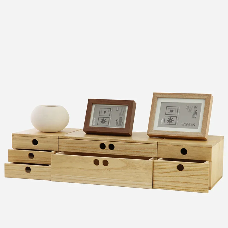 

15%Wooden Jewelry Stationery Storage Box Display Increased Shelf Office Desktop Combination Box Box Drawer