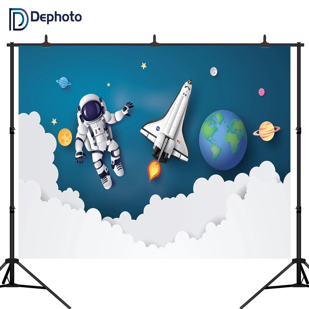 

DePhoto photography backdrops space travelling rocket astronaut planet stars dream baby shower photocall celebration background