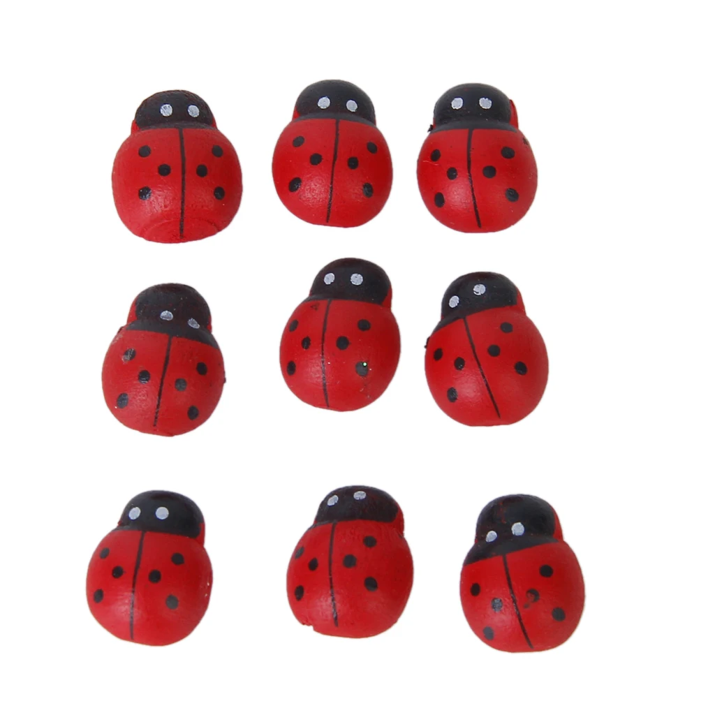MagiDeal 100 Pcs Wooden Painted Wood Ladybug Stickers Scrapbooking double-sided adhesive in the bottom Kids Party Favor Supply 