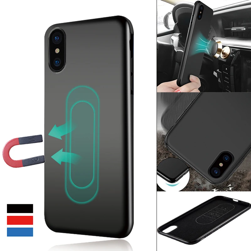 

Hide Metal Plate Magnet Case for iphone 6 6s 7 8 plus Magnetic Adsorption Car Holder Soft Silicone Cover For iphone X Phone Case