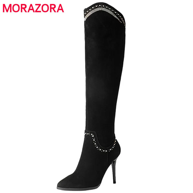 Morazora Mode Mince Chaussures Suede Élégantes Automne Talons Haute Kid Zip Hiver Genou Femmes Noir Femme Bottes Parti TrBHTRwq