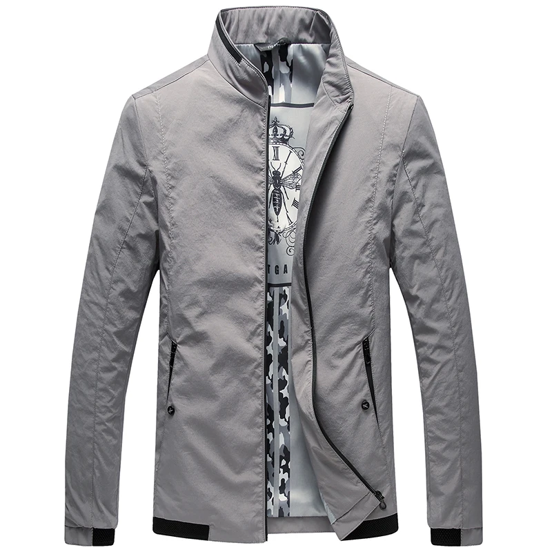 Jackets for Men Bleu Gray DP Brand Coats Stripe Windproof Business