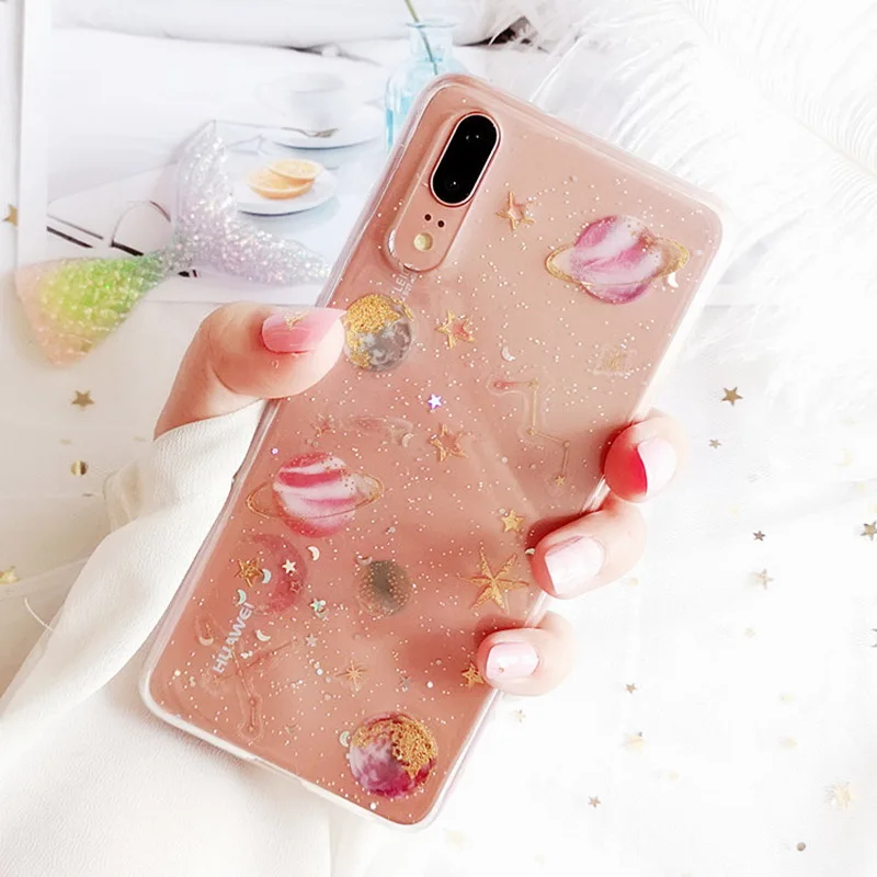 Мягкий чехол для Huawei P30 P20 Pro Mate 20 Lite Honor 8X P Smart Z Y9 Prime 2019 блестящий прозрачный с