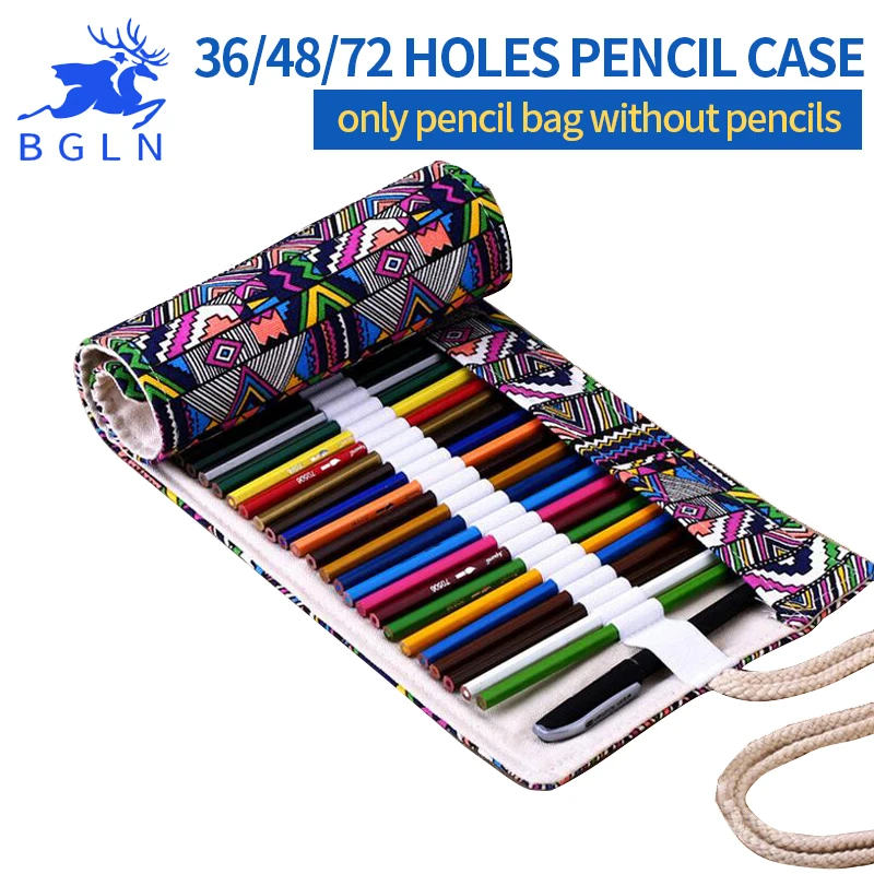 National Canvas School Pencil Case 36/48/72 Holes Roll Up Pencil Bag