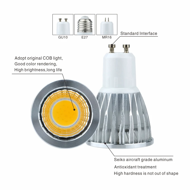 E27 MR16 GU5.3 GU10 лампада Светодиодный лампа 3W 5W 7W 10W 110V 220V Bombillas светодиодный светильник 85-265V COB Точечный светильник Lampara точечный светильник
