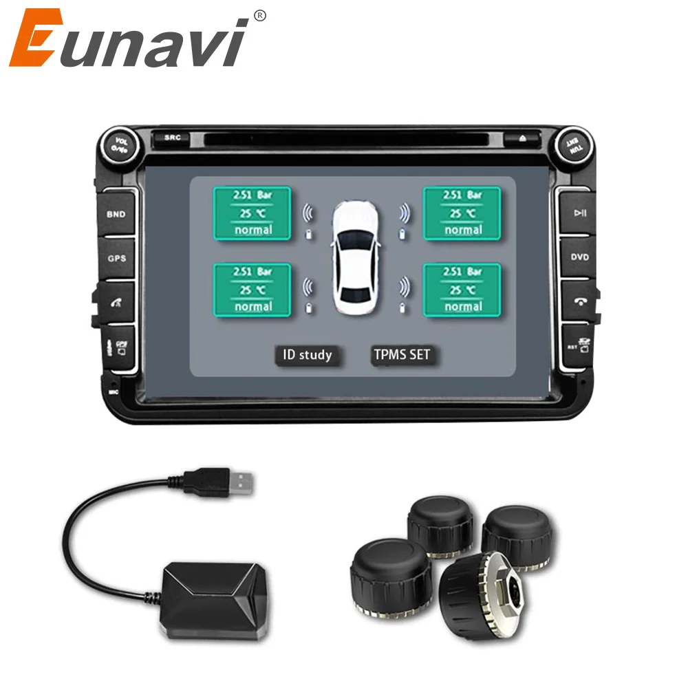 Eunavi автомобильный TPMS Универсальный Android система контроля давления в шинах для ОС DVD плеер USB Интерфейс Внутренний дополнительный для всех автомобилей