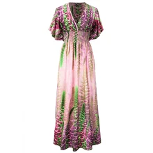 Robe femme ete 2017 Bohème Femmes D’été Plage Robe V cou À Manches Courtes Imprimé Floral Robe Plus La Taille 7XL Robes mujer