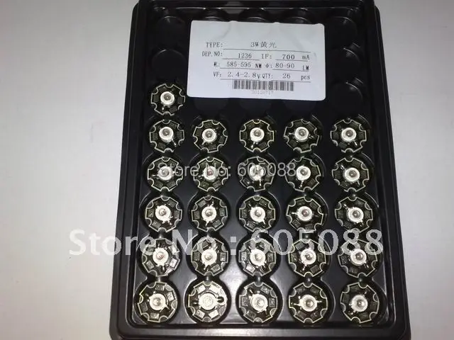 

585-595nm yellow color 3w led diode lamp with 20mm star PCB DC2.4-2.8v 700mA 80-90lm 160pcs/Lot promotion DHL free shipping