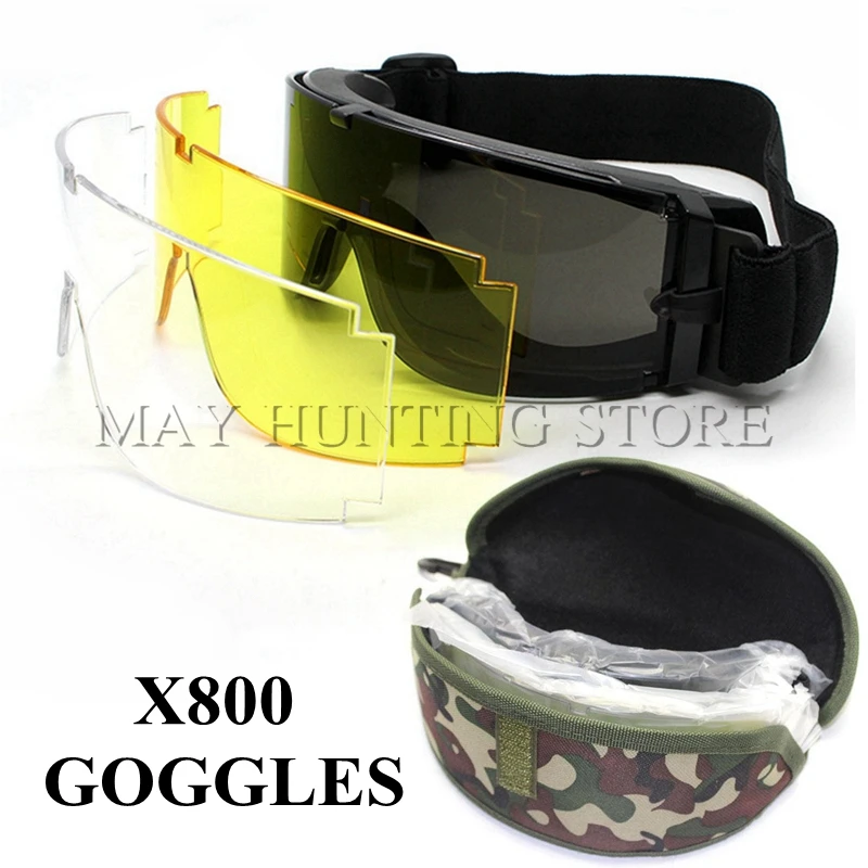 

Wholesale-Airsoft X800 Tactical Antifog Sun Glasses SWAT Tactical Goggles Protection Men Women Glasses 3 Lens Included