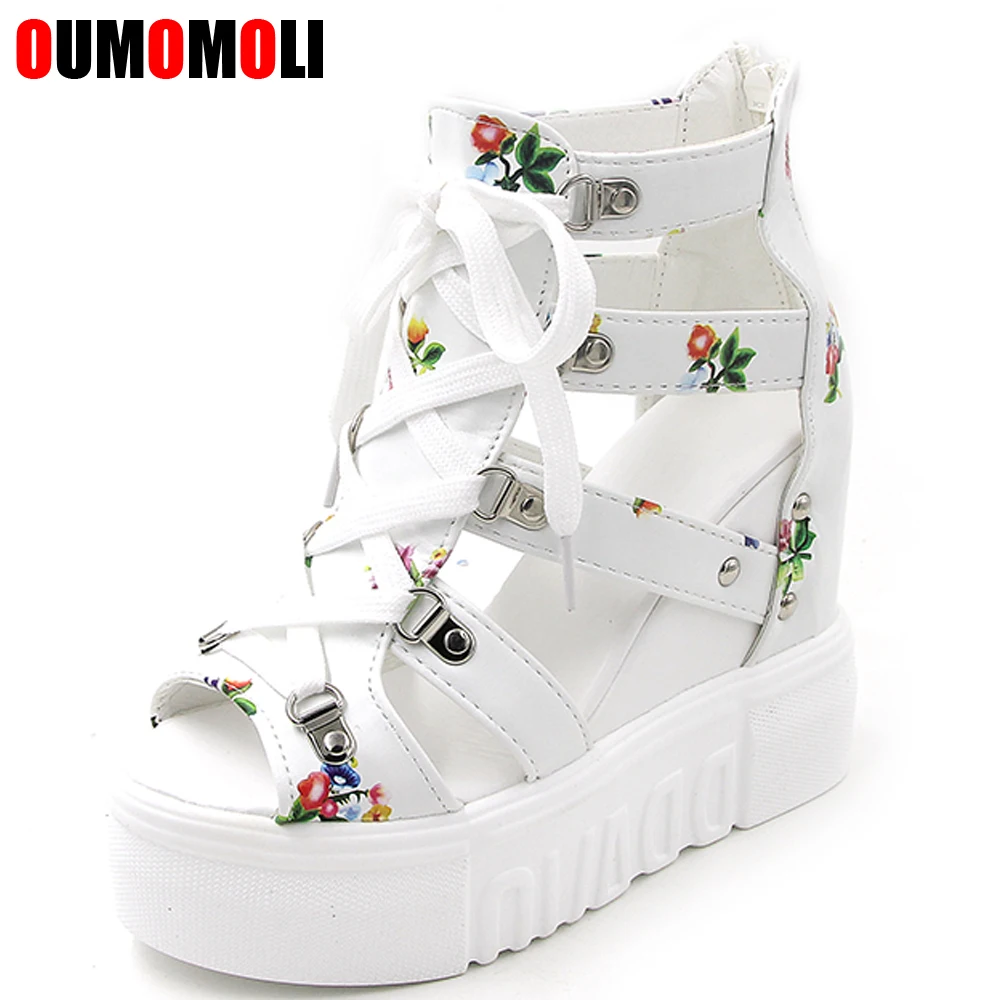 

Fashion Women Wedge Platform Floral Printed Sandals Ladies Bowtie Sweet High Heels Peep Toe Sandals E009