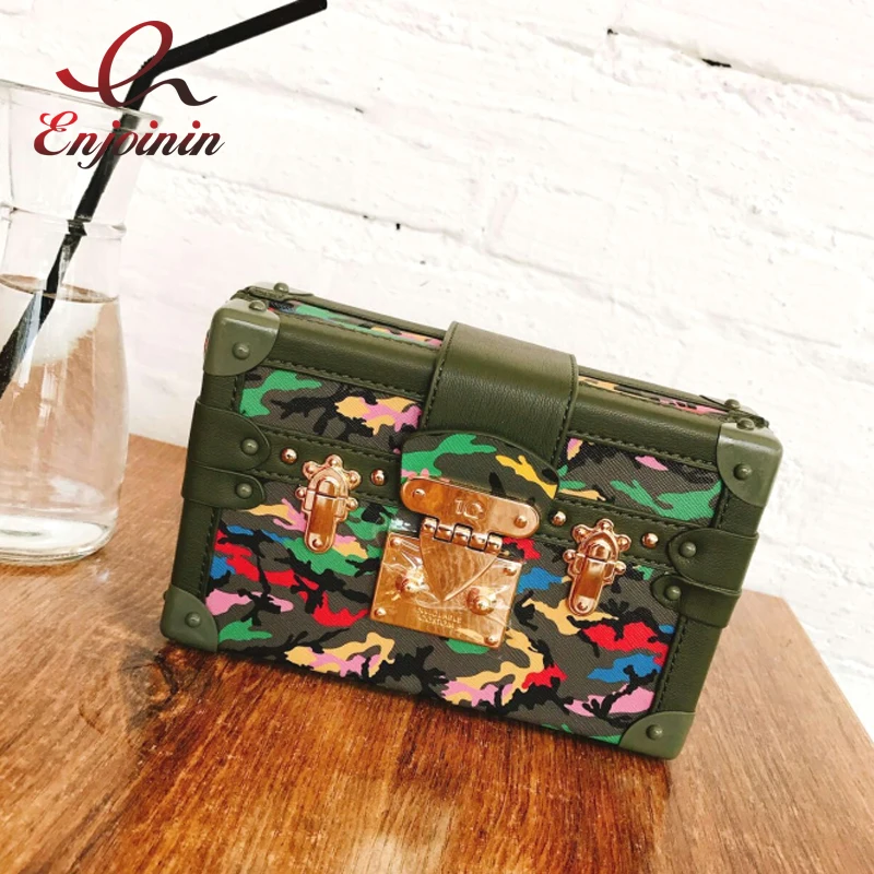 New fashion design camouflage star pattern box shape day clutches ladies chain shoulder bag handbag crossbody