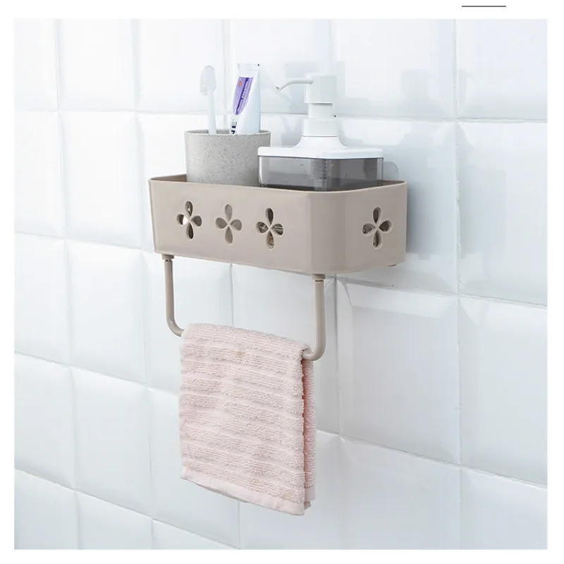 Kitchen bathroom storage box wall hanging storage rack paste shower basket basket bathroom shower floor storage WF718147