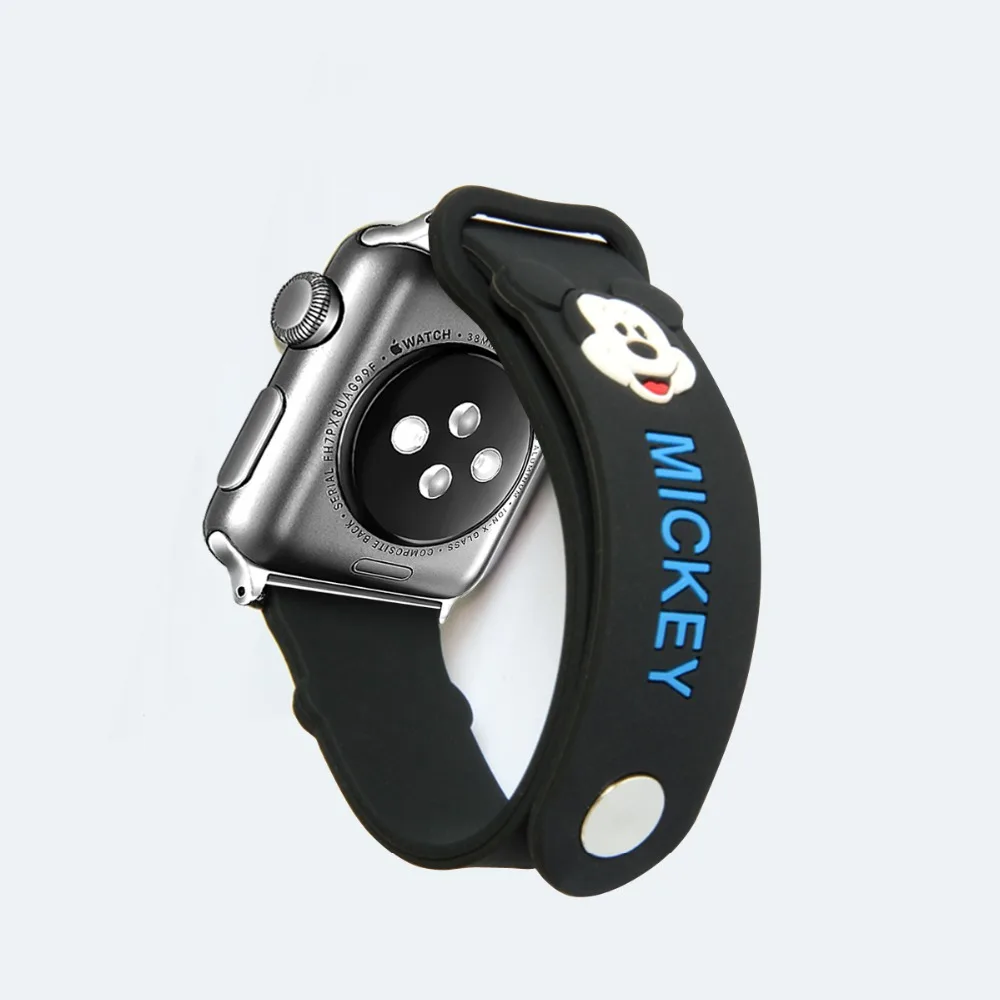 Силиконовый спортивный браслет YUKIRIN с милым Микки Маусом для Apple Watch, серия 4, 3, 2, 1, ремешок на запястье для iWatch, для маленьких девочек, 44 мм, 42 мм, 40 мм, 38