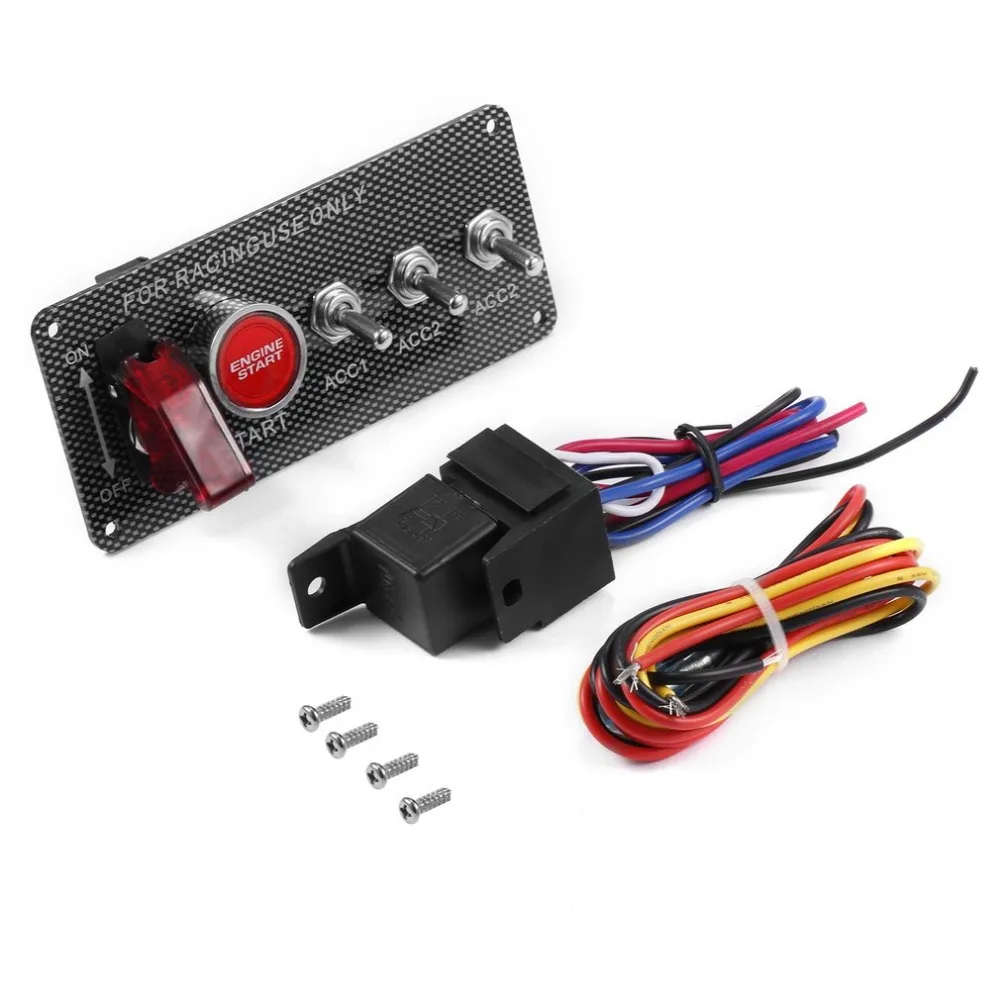 

Newest 12V/30A Carbon Fiber Racing Car 12V LED Ignition Switch Panel Engine Start Push Button LED Toggle Car Switch Panel Hot