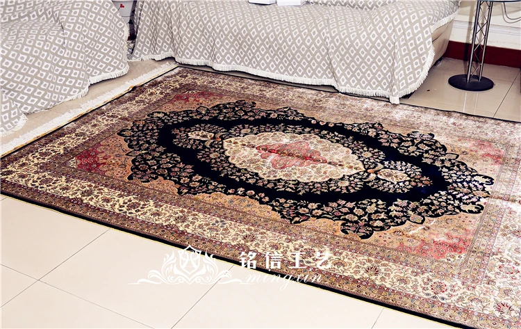 6'x9' традиционный роскошный черный персидский коврик ручной работы Королевский ручной работы шелковый ковер