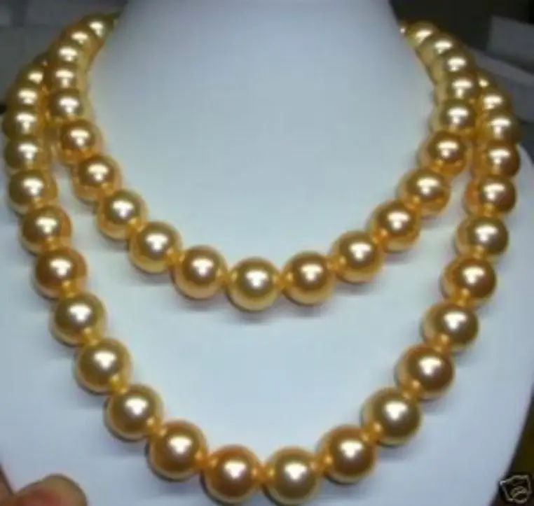 

FREE SHIPPING HOT sell new Style >>>> 32" 8MM SEA NATURAL GOLD Shell PEARL NECKLACE new