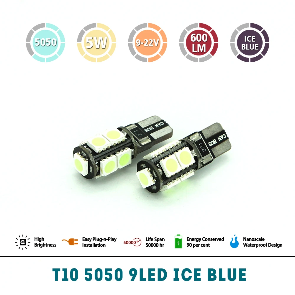 Светодиодсветодиодный лампа Canbus T10 5050 SMD 9 LED 1 2 W 12V-24V Автомобильный RGB внутренний