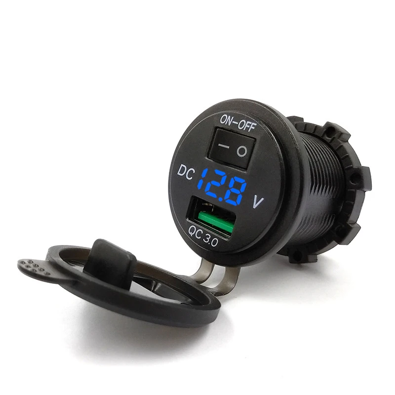 

Mini Quick Charge QC 3.0 USB Car Adapter Socket Outlet With ON-OFF Power Switch LED Voltage Display For Auto Truck Motorcycle