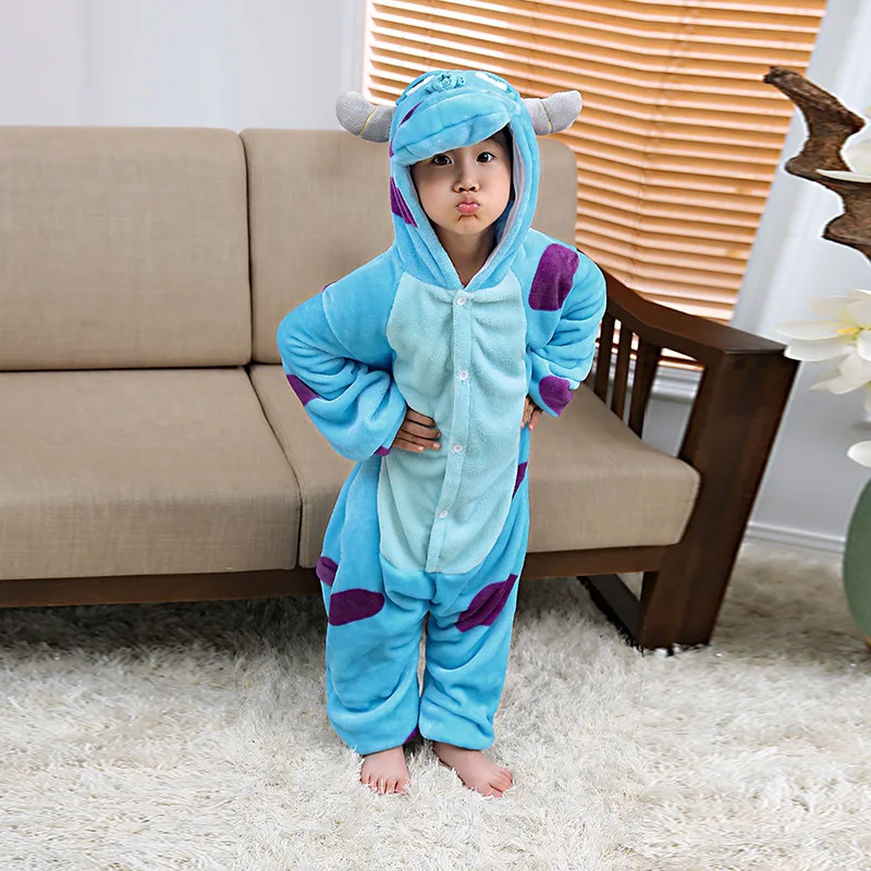 Adorable Blue Sullivan Children Kigurumi Cartoon Onesies Kids Flannel Pajamas One piece Sleepwear Cosplay For Halloween Jumpsuit (2)