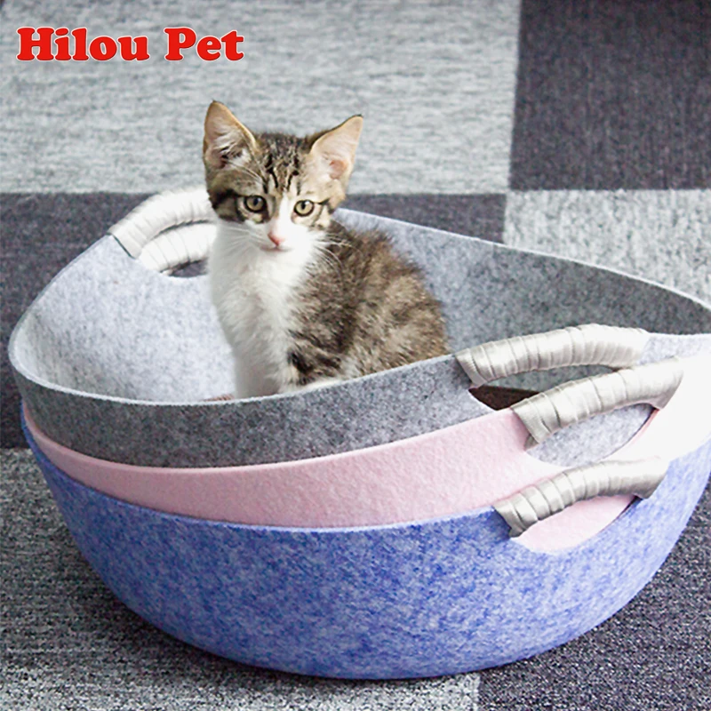 

Cat Bed New Arrive Creative Solid Felt Pan Style Cat House Hand Wash Machine Wash Breathable Sleeping Bag for Cat Pet Supplies