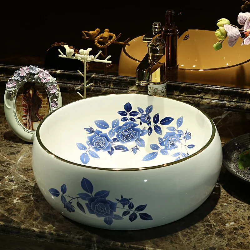 Jingdezhen Bathroom ceramic sink wash basin Counter Top Wash Basin Bathroom Sinks round sink