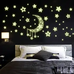 DIY Night Light Glow луны и звезд стены наклейки домашнего декора наклейки