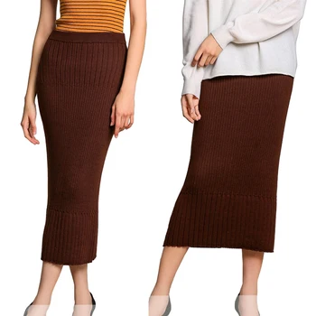 

Spring Knitted Bodycon Pencil Skirt Striped Wool High Waist Skirts Womens Streetwear Office Lady Long Skirt Female Faldas Mujer