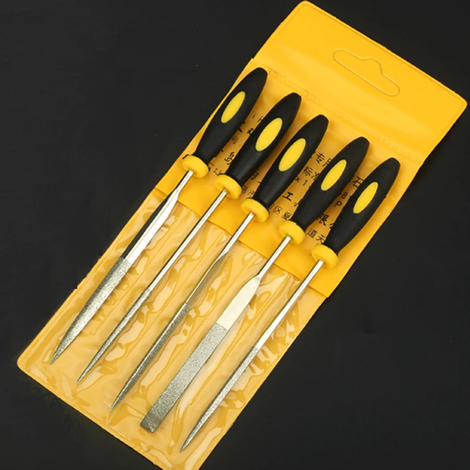 5PCS 3*140mm Diamond Alloy Square Round Flat Needle Files for Jewelry