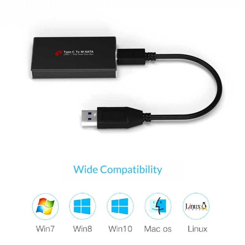Новый USB3.1 Тип C до MSATA USB 3,0 SSD корпус MSATA чехол жесткий диск коробка внешний мобильный случае кабель для Windows Linux