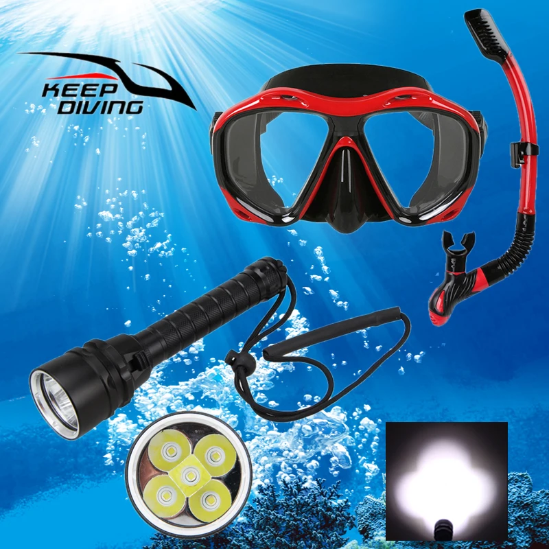 

VastFire Underwater 100m White light 1000 lm 5xT6 LED Aluminum Diving Flashlight Torch Light +2x18650 Battery + Charger