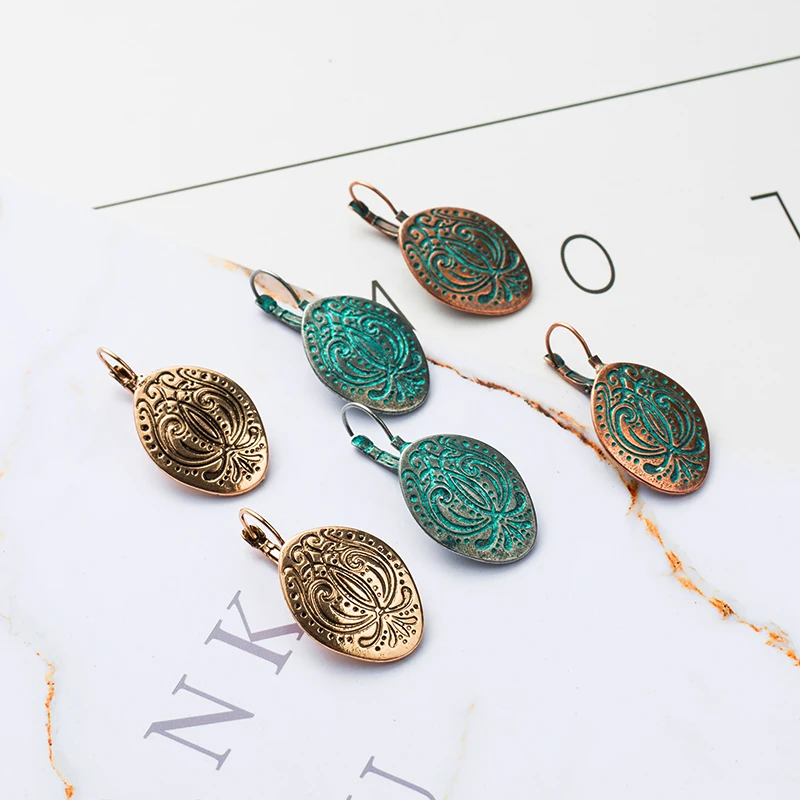 

Vintage alloy carved earrings for women Ancient golden bronze color alloy drop earring 2019 new Fashion jewelry gifts