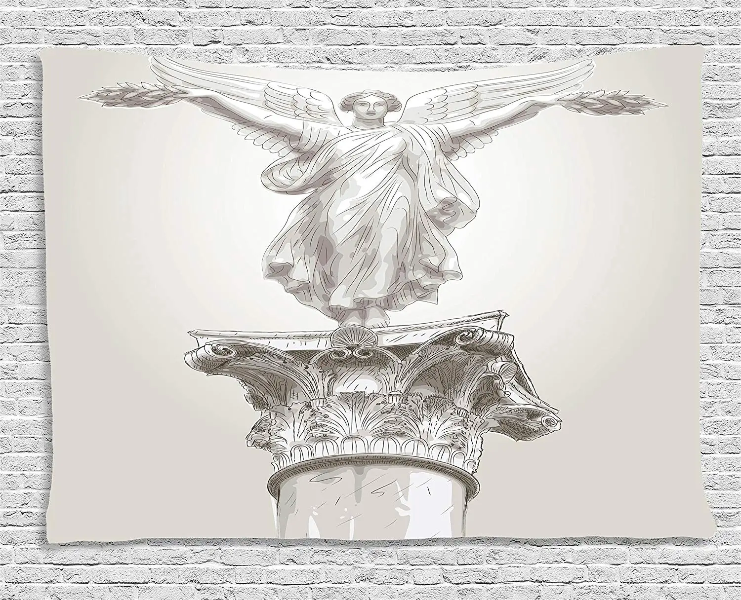 

Sculptures Tapestry Angel Greek Figure Muse Statue on Neoclassic Pillars Mythology Ancient Relic Print Wall Hanging White