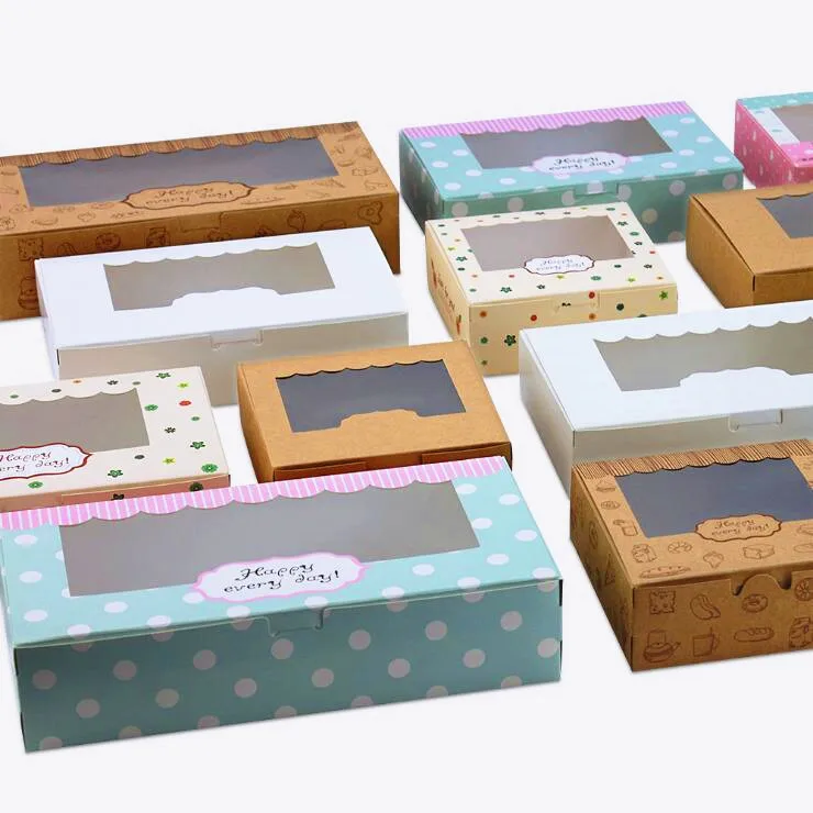 

New Arrival Kraft Cookies Boxes with clear Window 20pcs/lot Cake Candy Boxes Favor Boxes For Party Guests