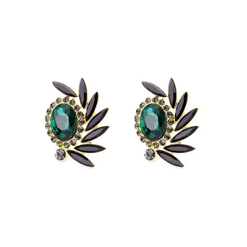 Evening Party Elegant Fashion Emerald Crystal Symmetric Stud Earrings Women Jewelry Factory Wholesale (1)