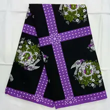 6 ярдов/партия красивый черный фон и печатный зеленый Птичье гнездо Африканский батик фиолетовый воск ткань для одежды WH10-3