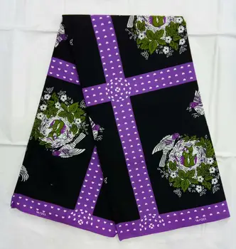 

6 Yards/lot Beautiful black background and printed green bird nest batik african purple wax fabric for clothes WH10-3