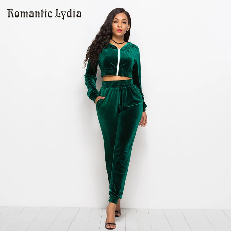 

2018 Velour Suit Women 2 Piece Set Top and Pants Casual Velvet Tracksuits Velours Suits Femme Plus Size