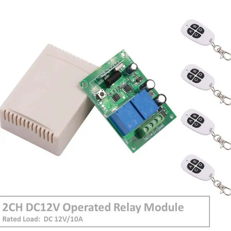 

RF Switch Remote Control DC 12V 2 Gang Relay Receiver and 1527 learning code Transmitter For LED Light Electric Device Control