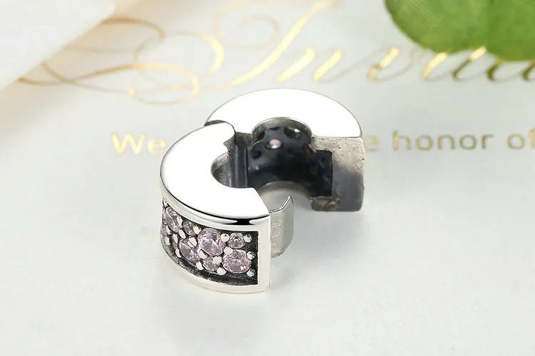 WOSTU 925 пробы серебро элегантная блестящая клипса Шарм с розовым CZ Подходит wst браслет подвеска; аутентичная бижутерия